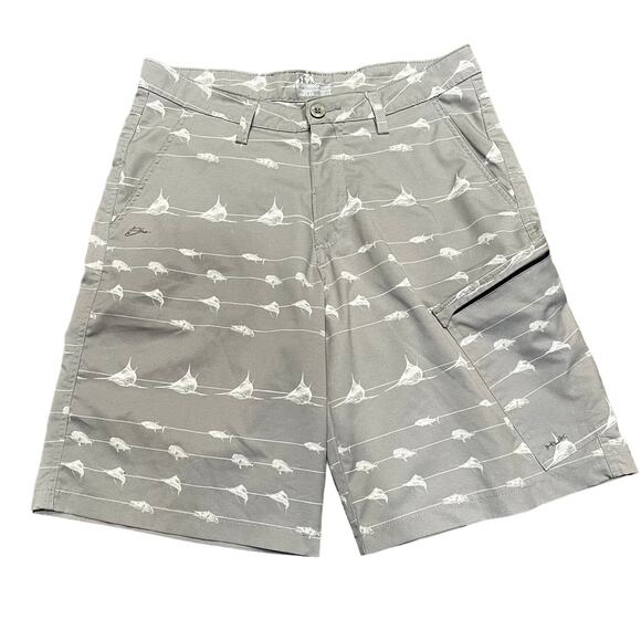 Huk Men’s 32 Sailfish Print 4 Pocket Fishing Shorts - Picture 1 of 6